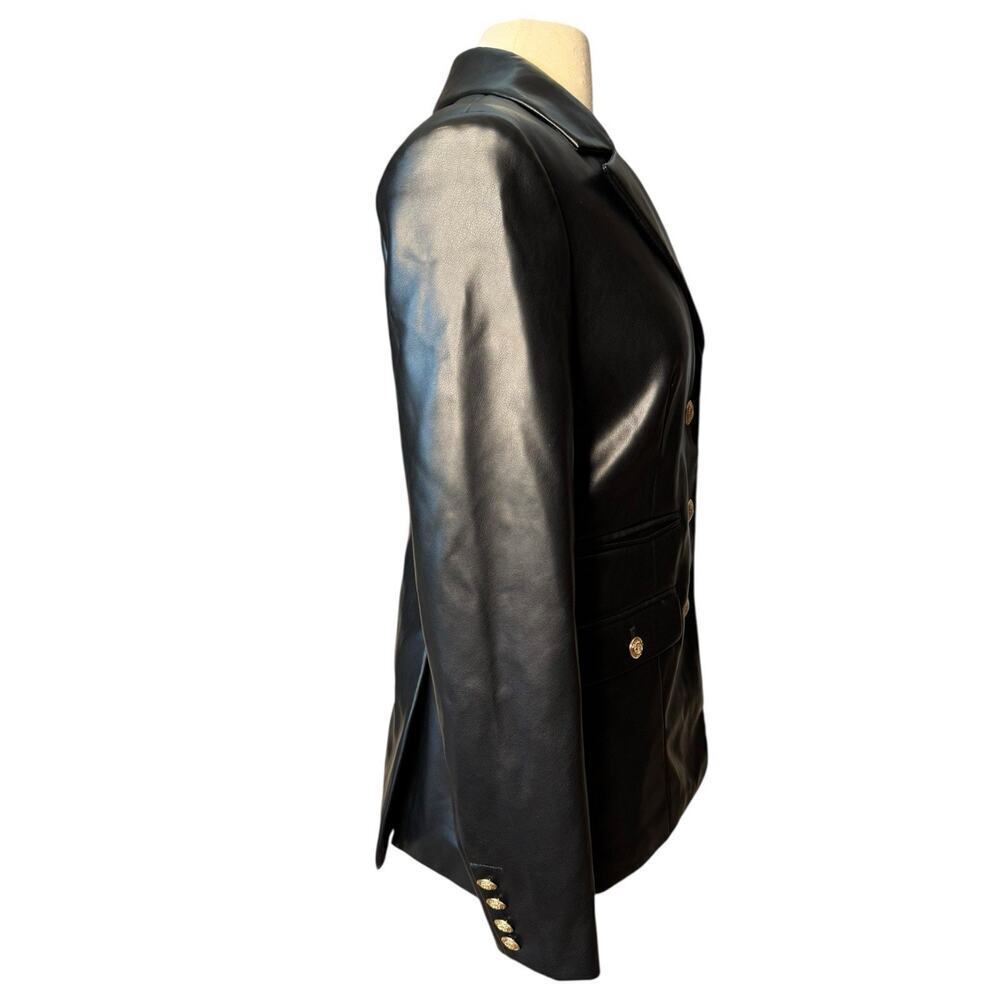 7 For All Mankind Faux Leather Black Blazer Women's Medium Gold Buttons - Picture 7 of 8